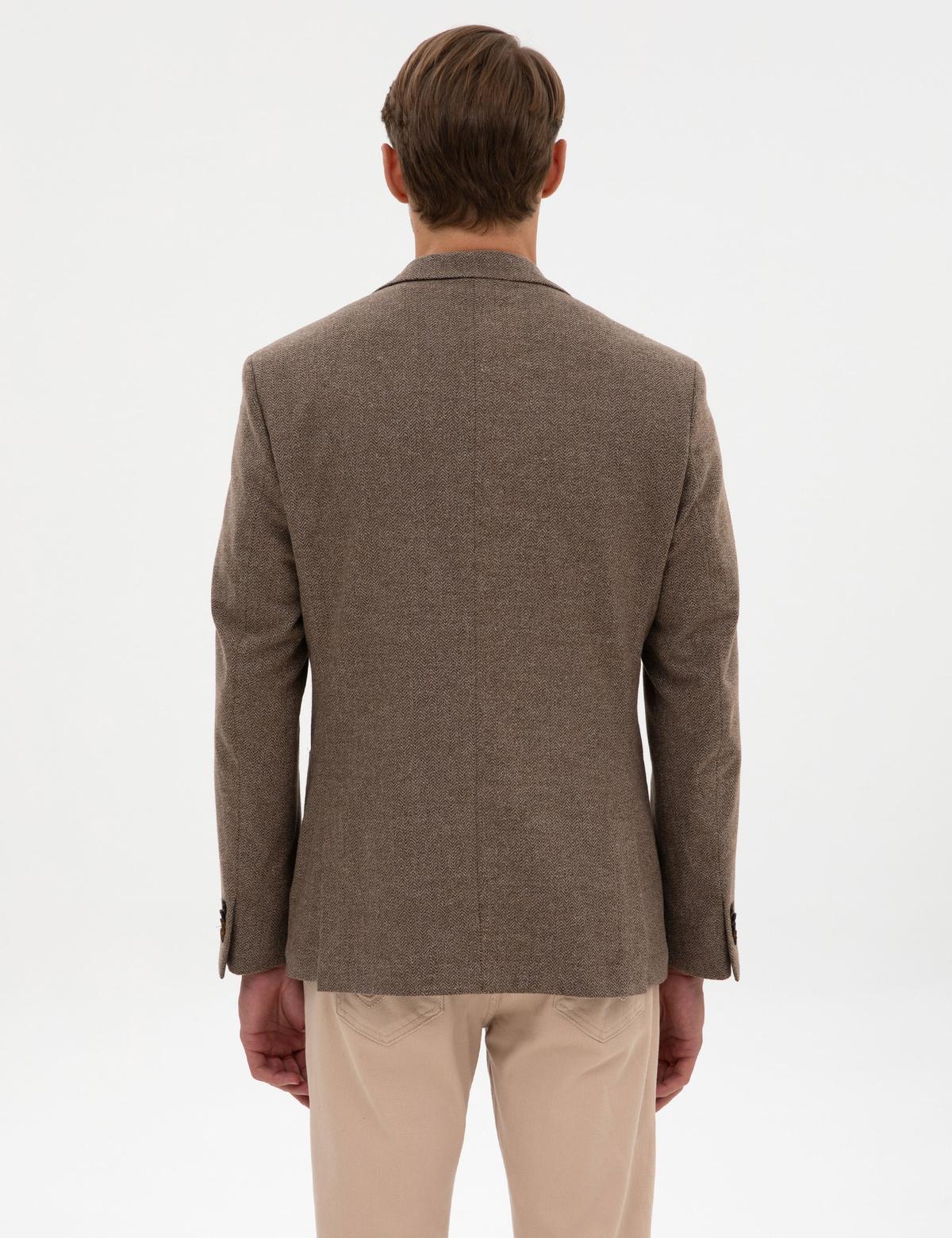 Kahverengi Slim Fit Balıksırtı Ceket - 50317640053