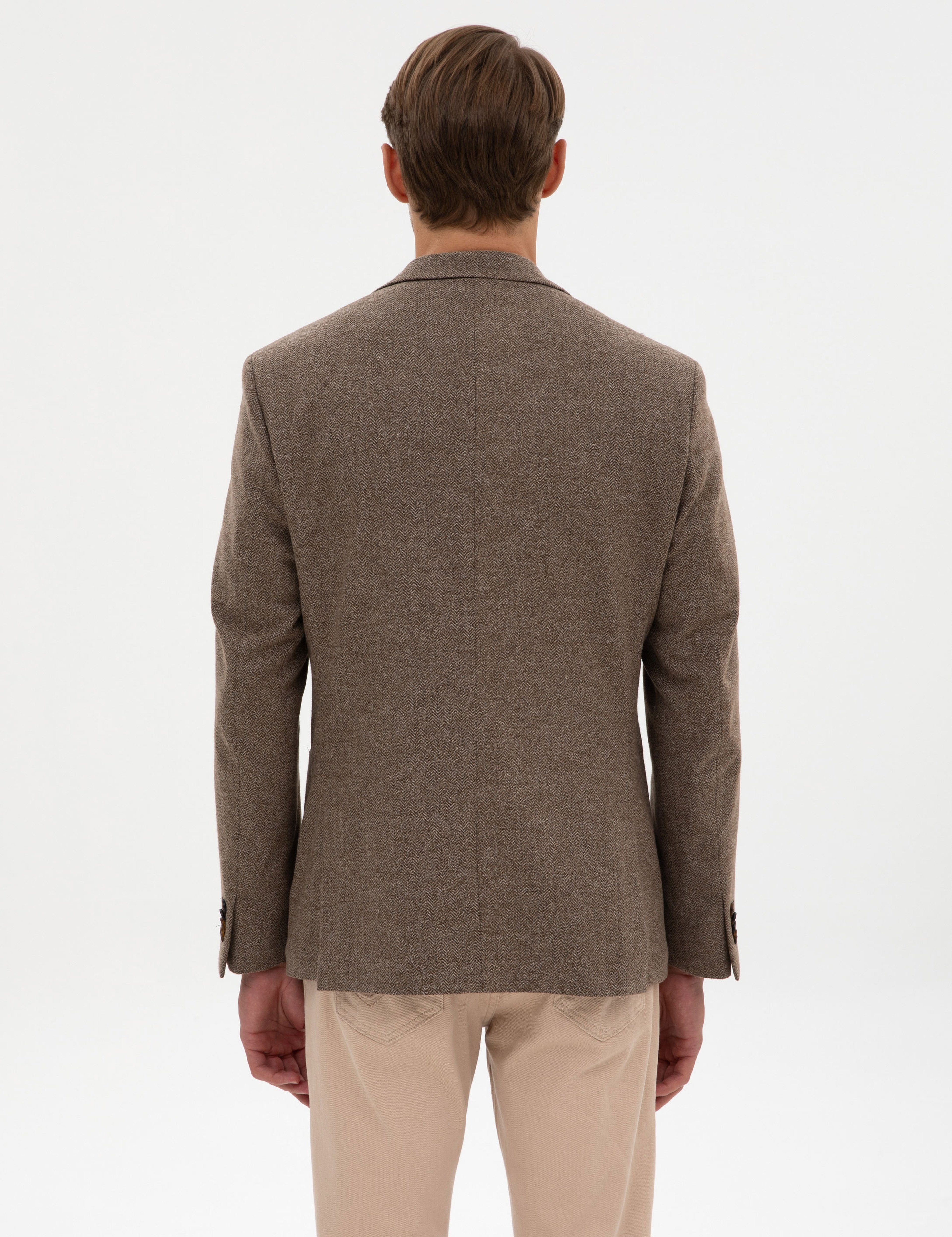 Kahverengi Slim Fit Balıksırtı Ceket - Image 5