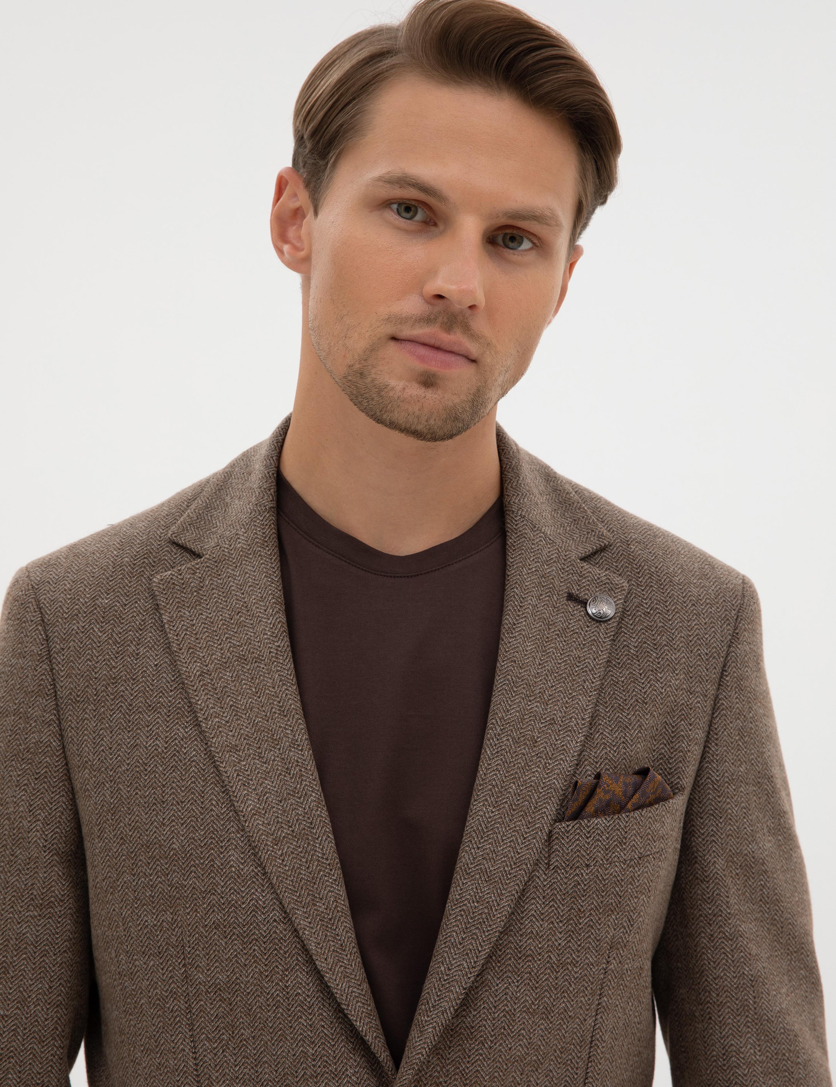 Kahverengi Slim Fit Balıksırtı Ceket