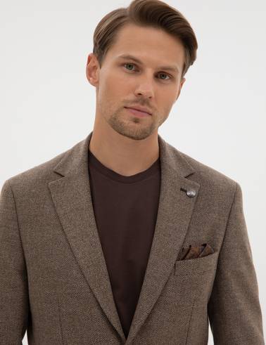 Kahverengi Slim Fit Balıksırtı Ceket