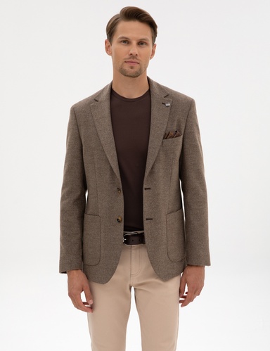 Kahverengi Slim Fit Balıksırtı Ceket