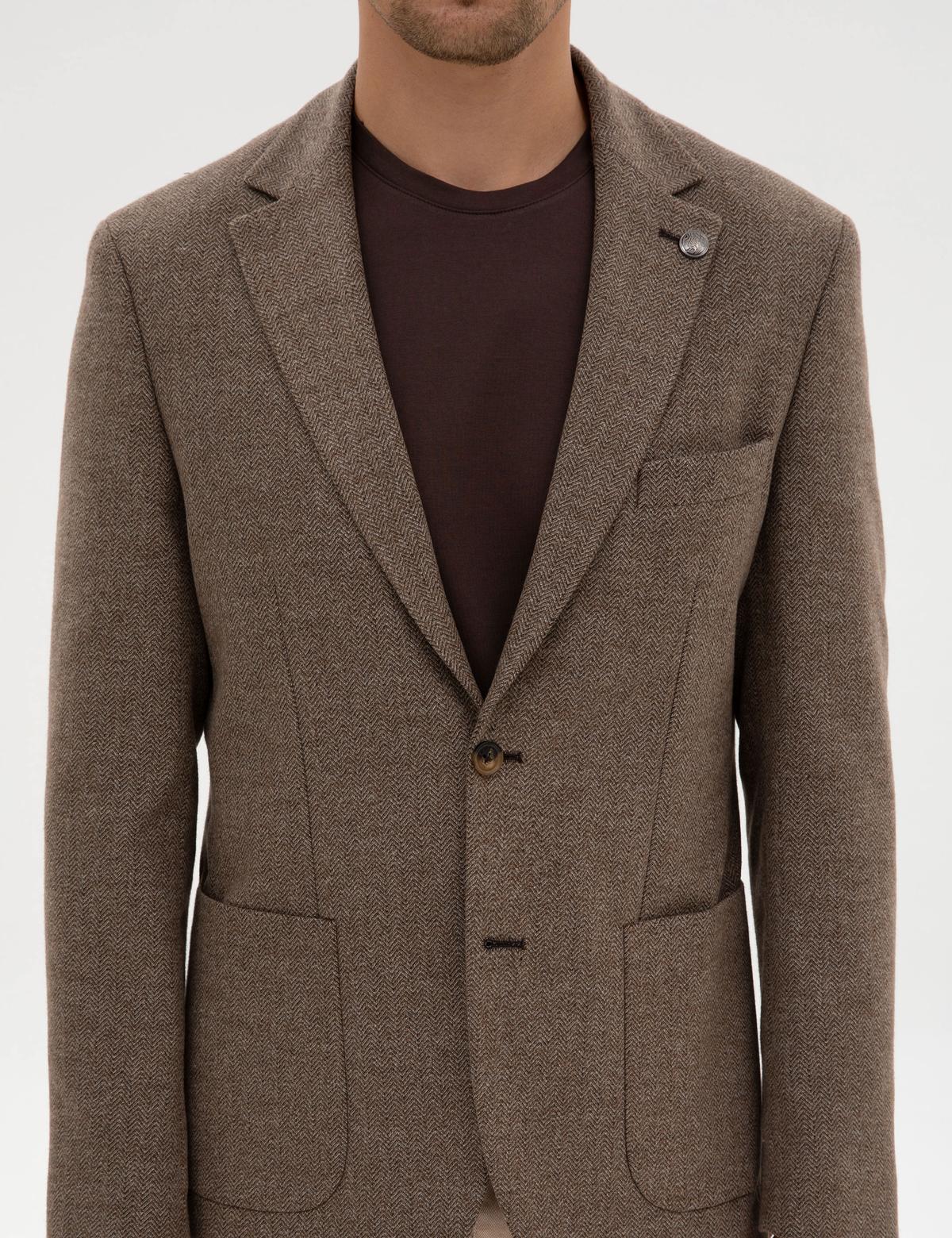 Kahverengi Slim Fit Balıksırtı Ceket - 50317640053