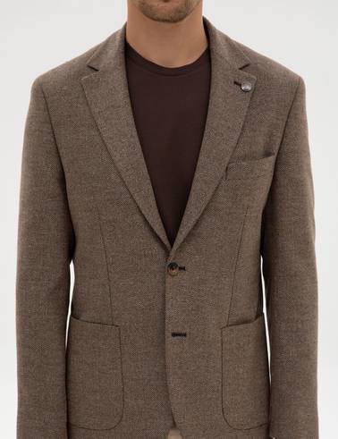 Kahverengi Slim Fit Balıksırtı Ceket