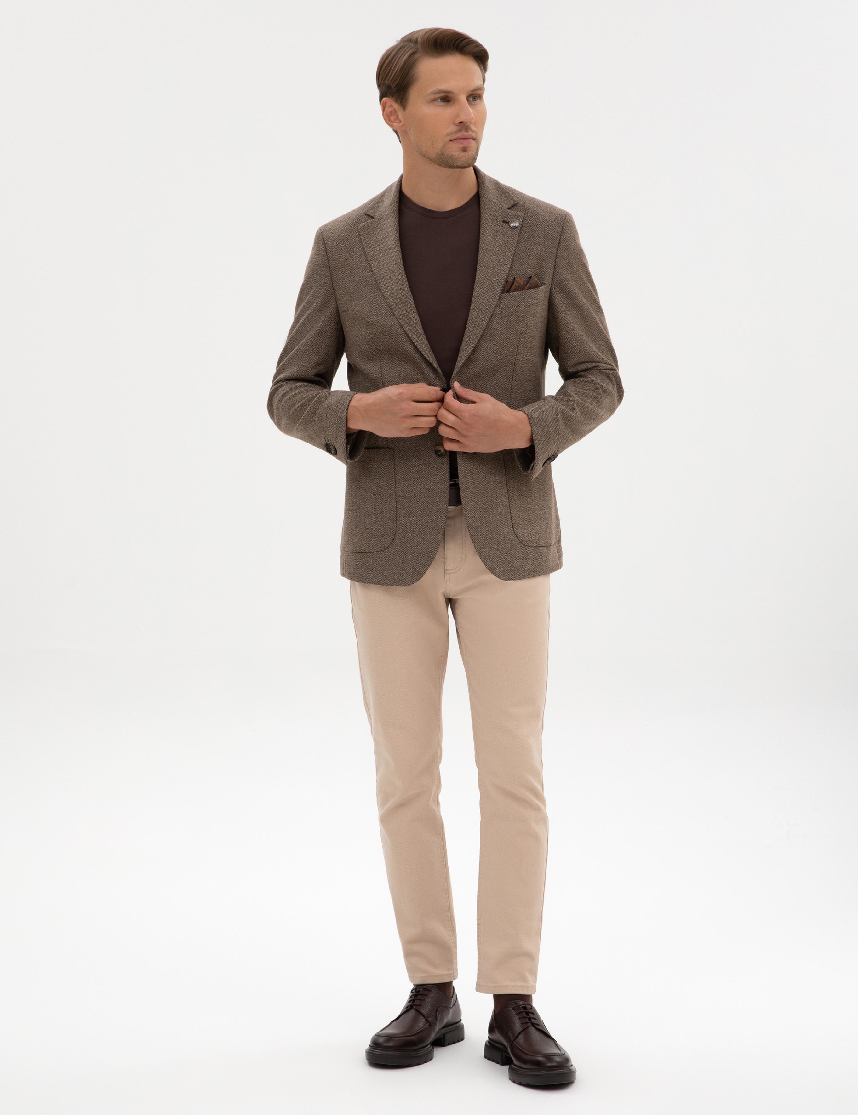 Kahverengi Slim Fit Balıksırtı Ceket