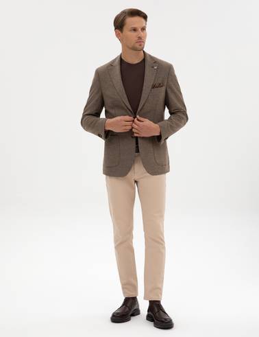 Kahverengi Slim Fit Balıksırtı Ceket