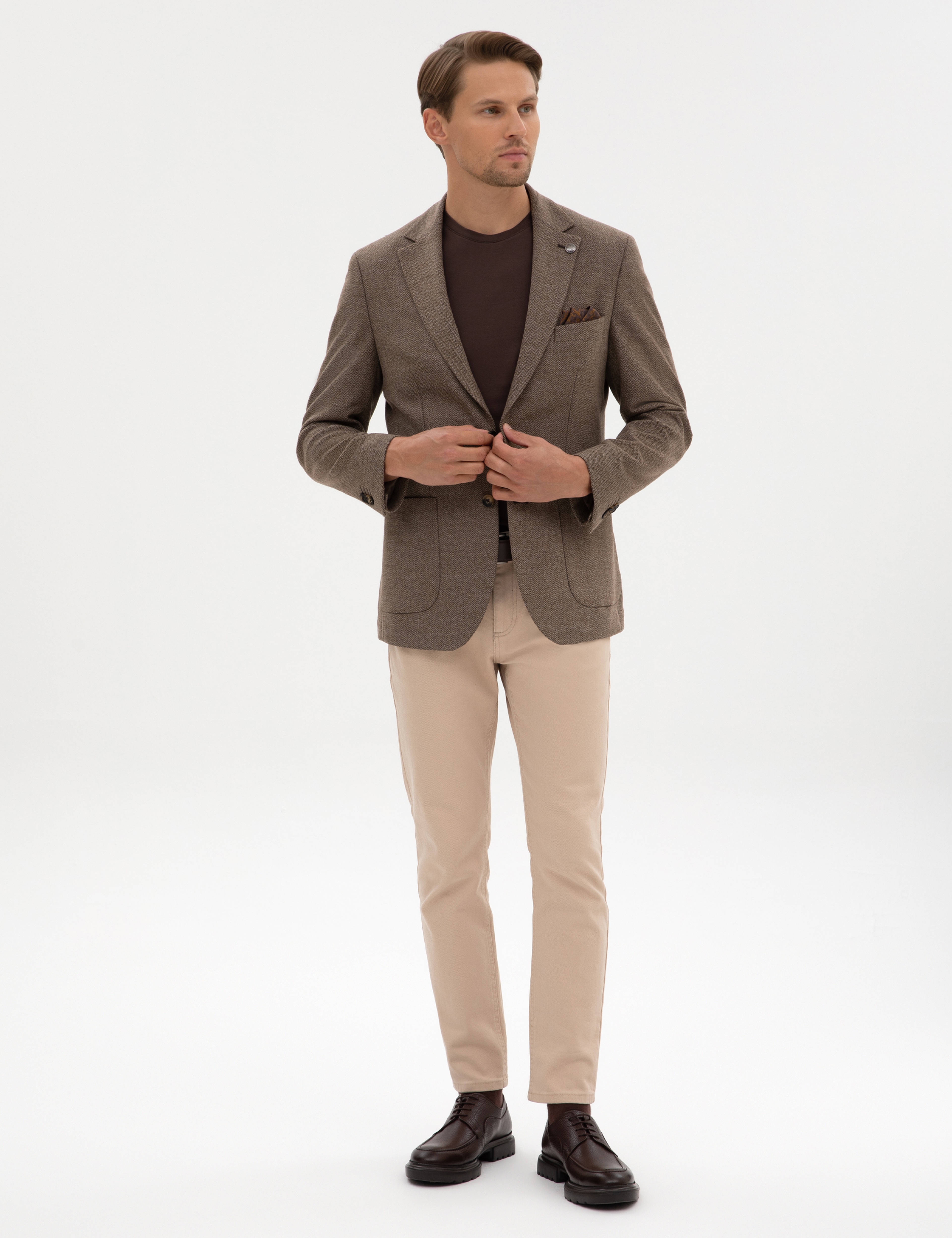 Kahverengi Slim Fit Balıksırtı Ceket - Image 4