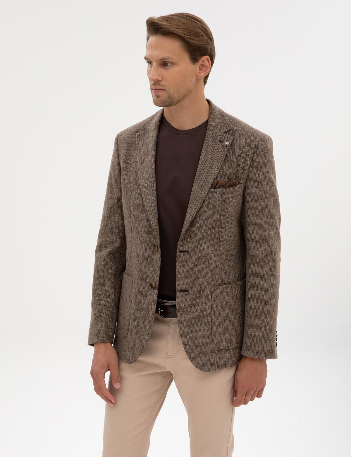 Kahverengi Slim Fit Balıksırtı Ceket - 50317640053