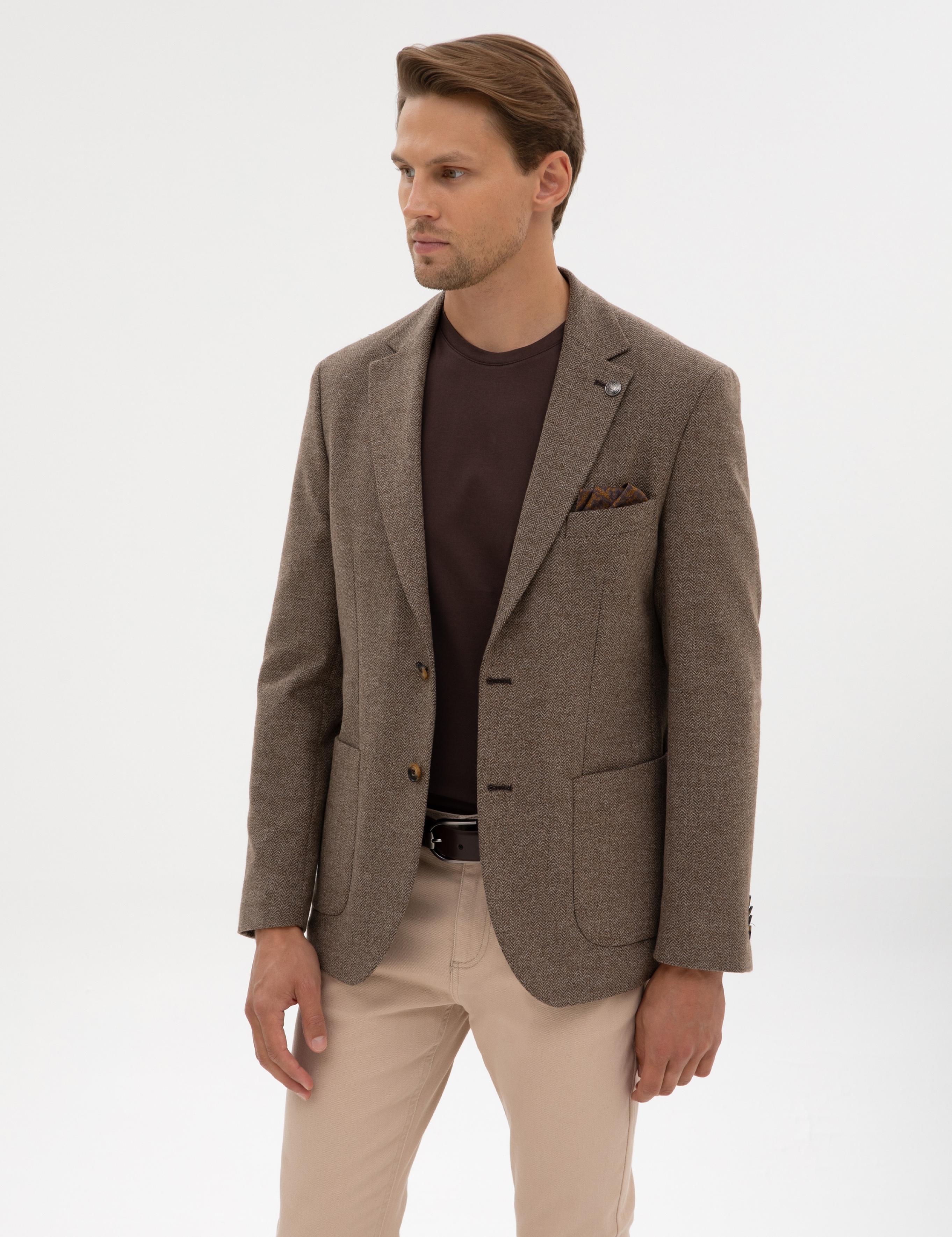 Kahverengi Slim Fit Balıksırtı Ceket