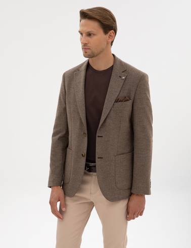 Kahverengi Slim Fit Balıksırtı Ceket