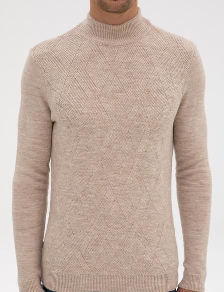 Bej Slim Fit Yarım Balıkçı Yaka Triko Kazak - 50315690001