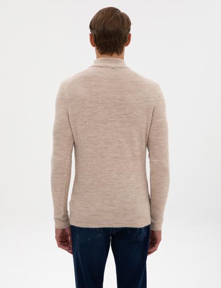 Bej Slim Fit Yarım Balıkçı Yaka Triko Kazak - 50315690001