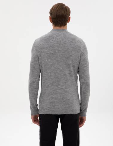 Açık Gri Melanj Slim Fit Yarım Balıkçı Yaka Triko Kazak