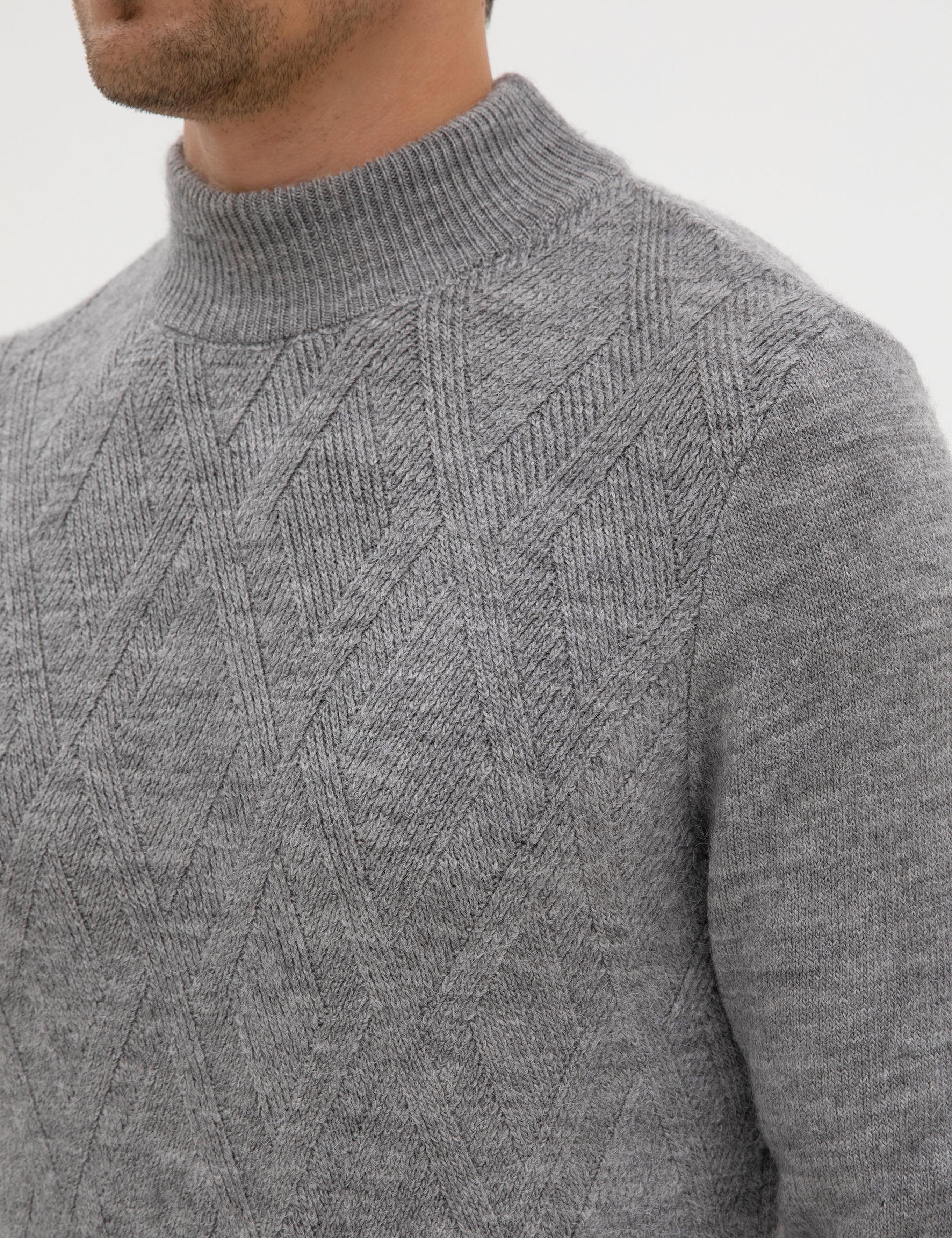 Açık Gri Melanj Slim Fit Yarım Balıkçı Yaka Triko Kazak