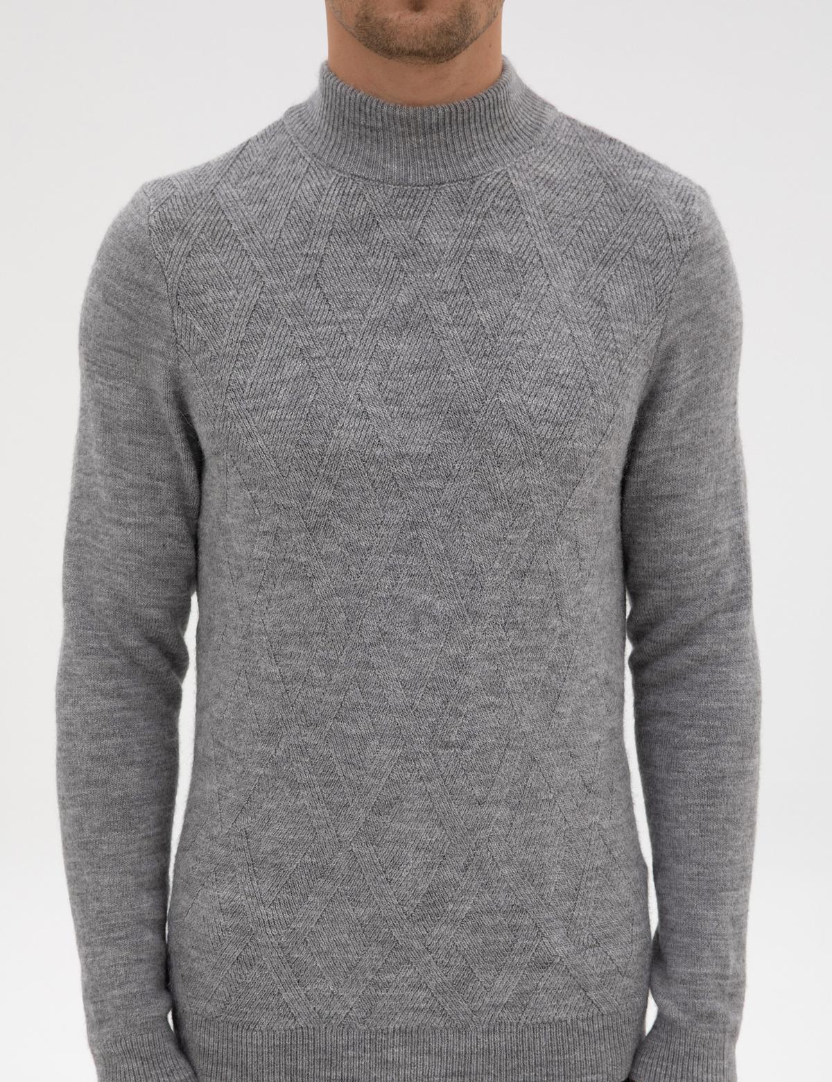 Açık Gri Melanj Slim Fit Yarım Balıkçı Yaka Triko Kazak - 50315690021