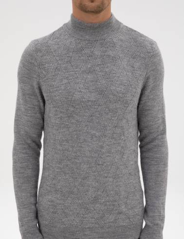 Açık Gri Melanj Slim Fit Yarım Balıkçı Yaka Triko Kazak