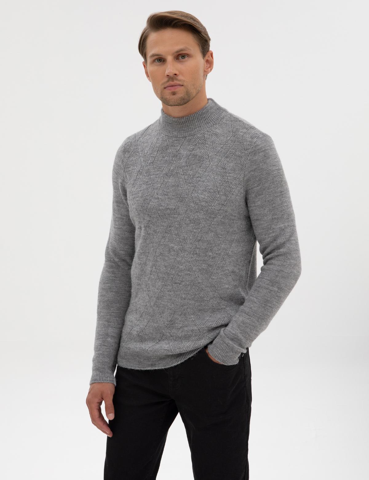 Açık Gri Melanj Slim Fit Yarım Balıkçı Yaka Triko Kazak - 50315690021