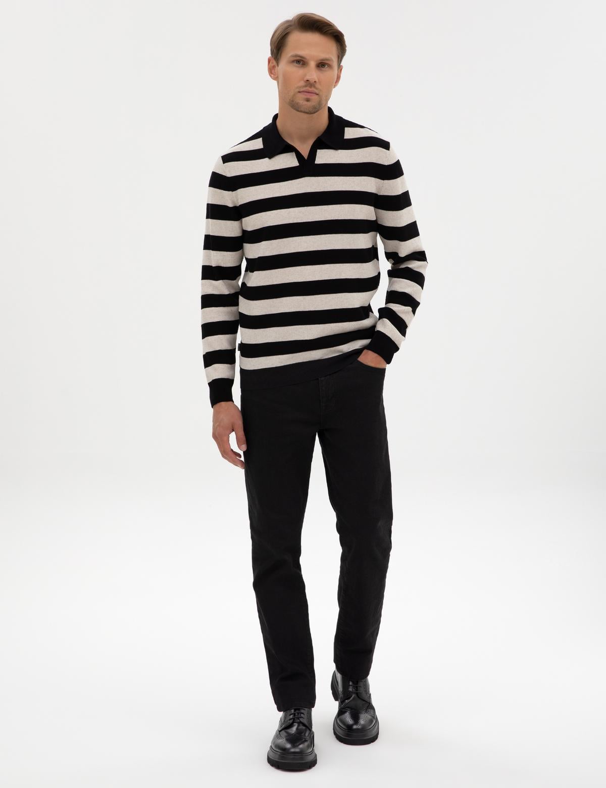 Siyah Slim Fit Polo Yaka Triko Kazak - 50315949001