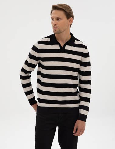 Siyah Slim Fit Keten Karışımlı Apaş Yaka Triko Kazak