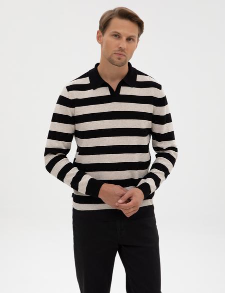 Siyah Slim Fit Polo Yaka Triko Kazak - 50315949001