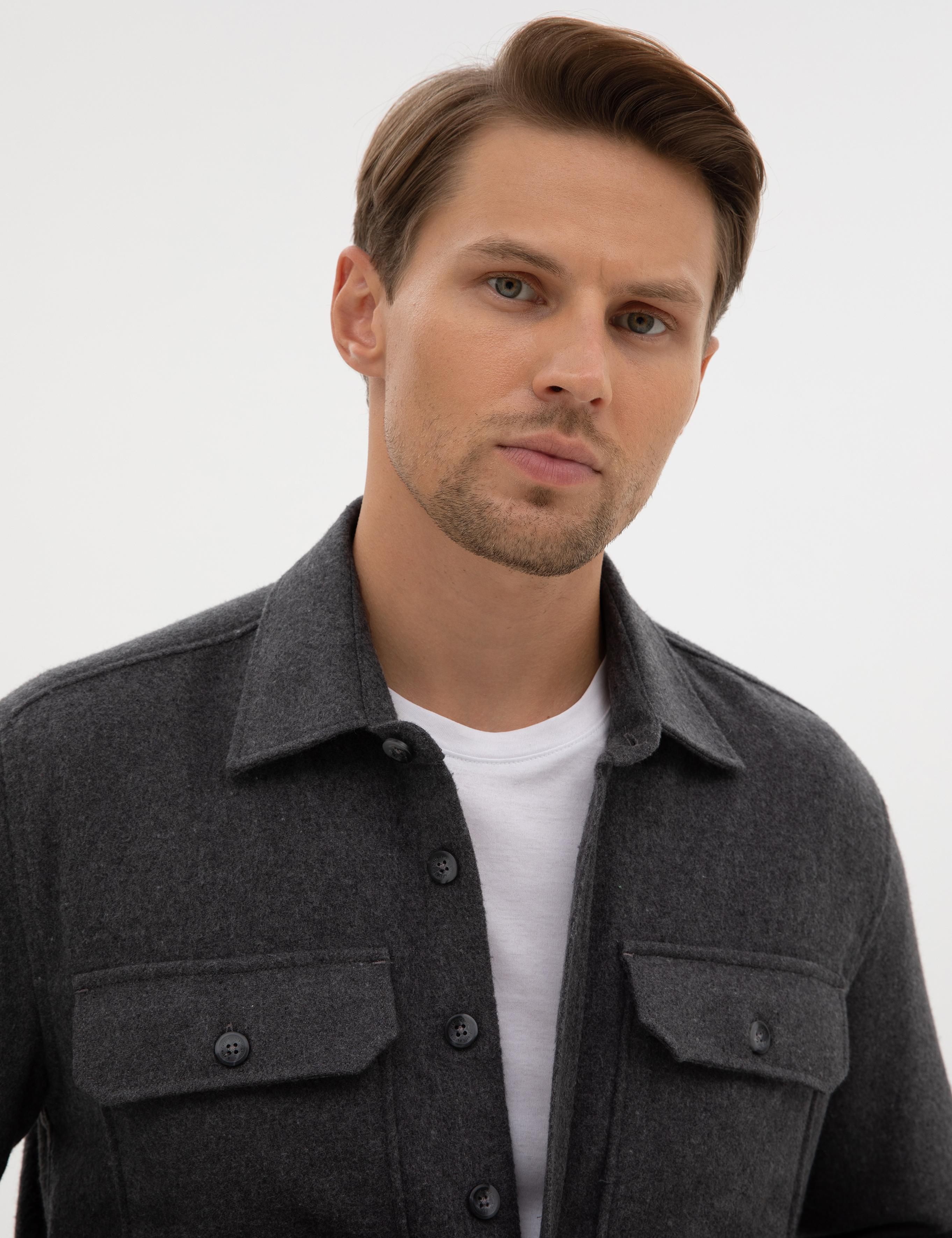 Antrasit Klasik Yaka Çift Cepli Gömlek Ceket