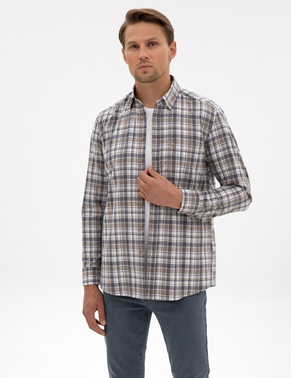 Kahverengi Ekose Regular Fit Uzun Kollu Gömlek - 50316754010