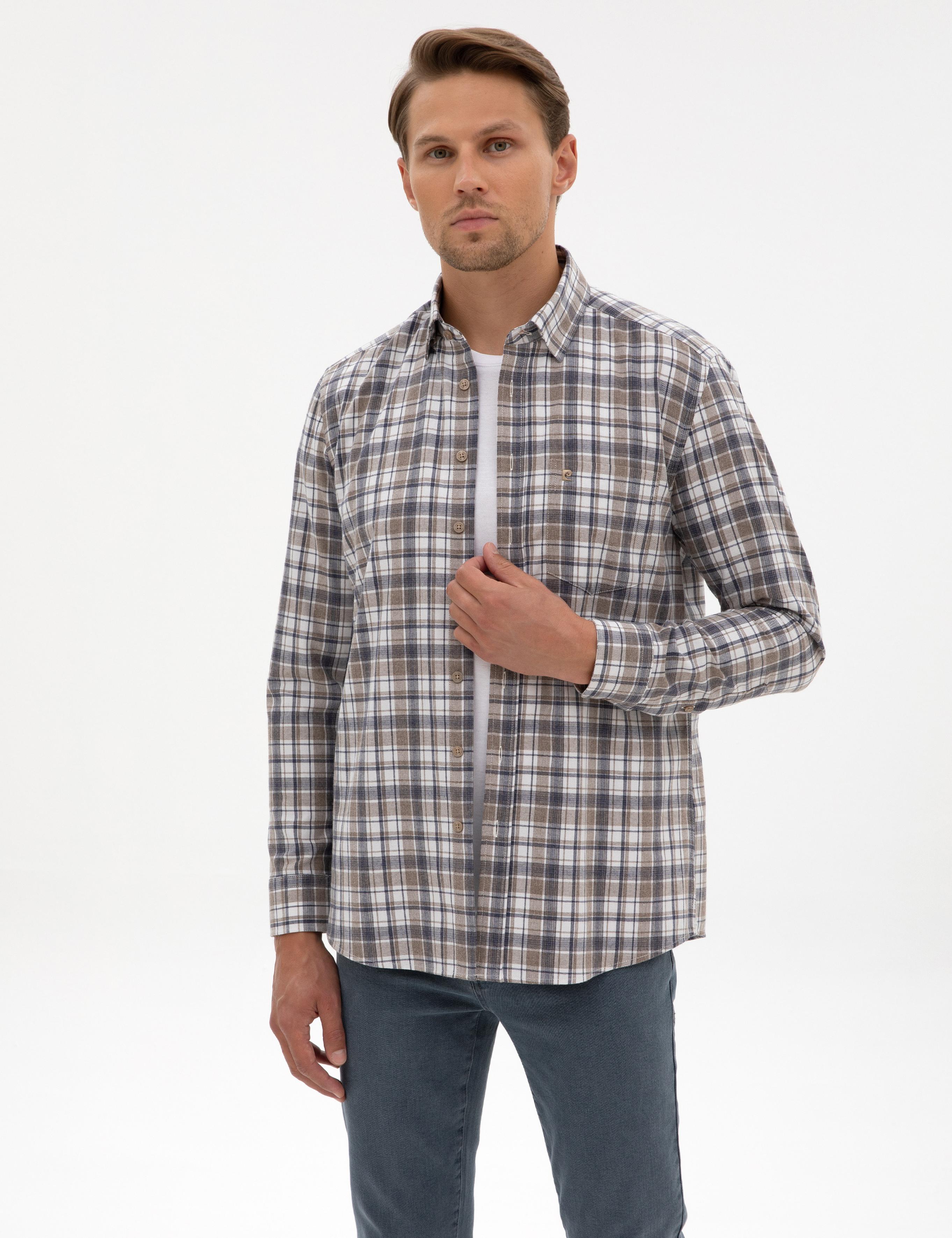 Kahverengi Ekose Regular Fit Uzun Kollu Gömlek