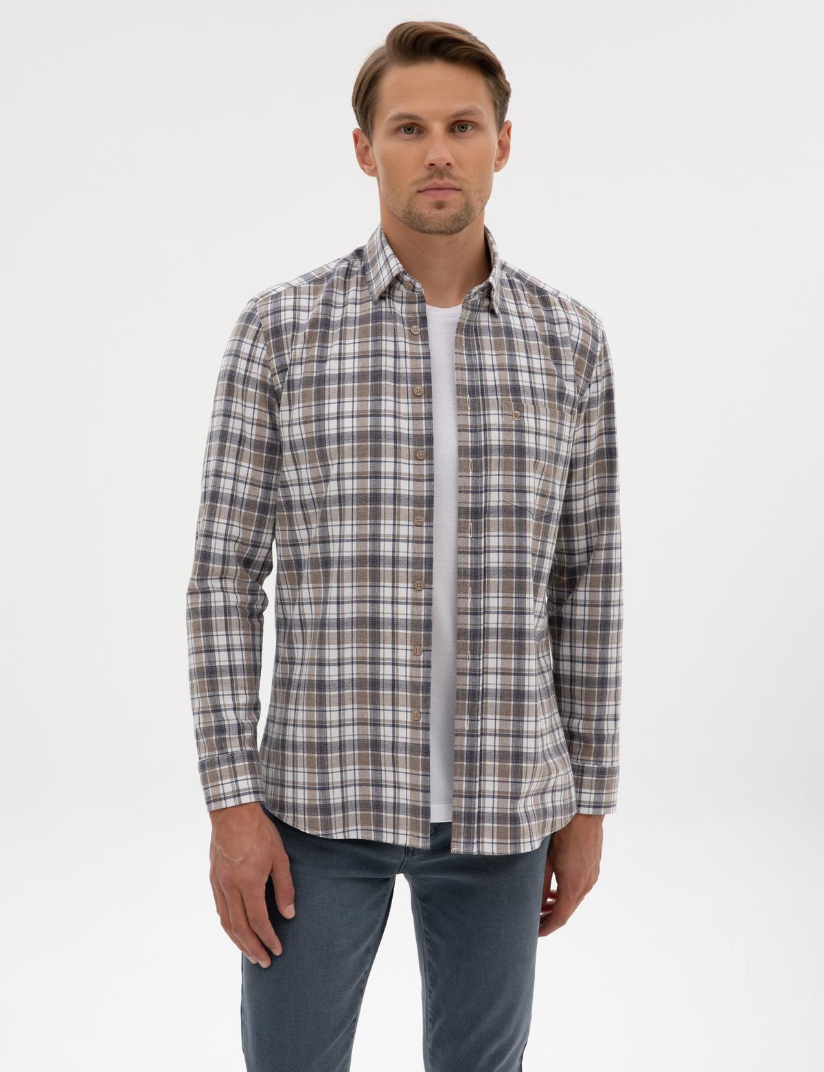 Kahverengi Ekose Regular Fit Uzun Kollu Gömlek