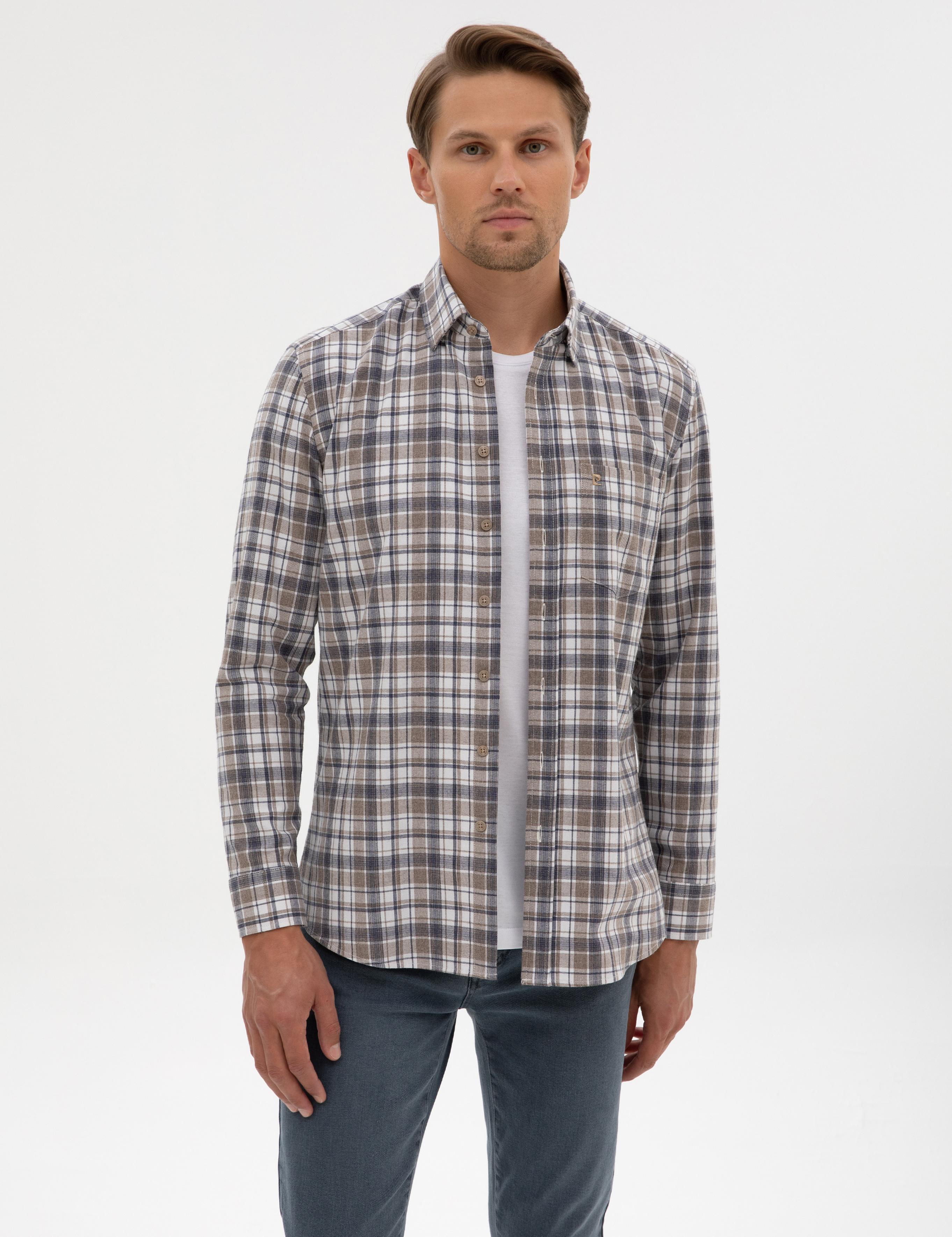 Kahverengi Ekose Regular Fit Uzun Kollu Gömlek