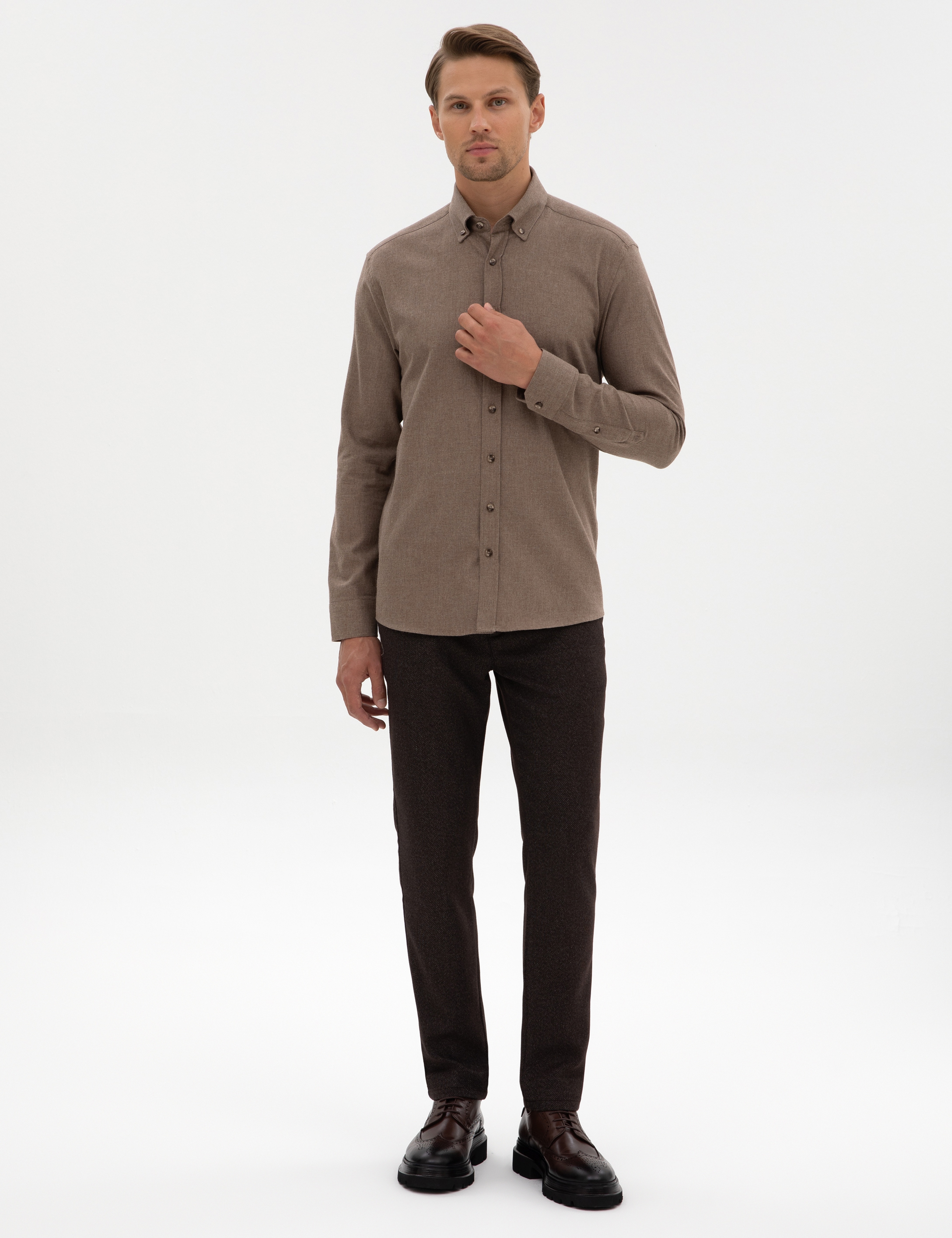 Kahverengi Slim Fit Kanvas Pantolon - Image 1