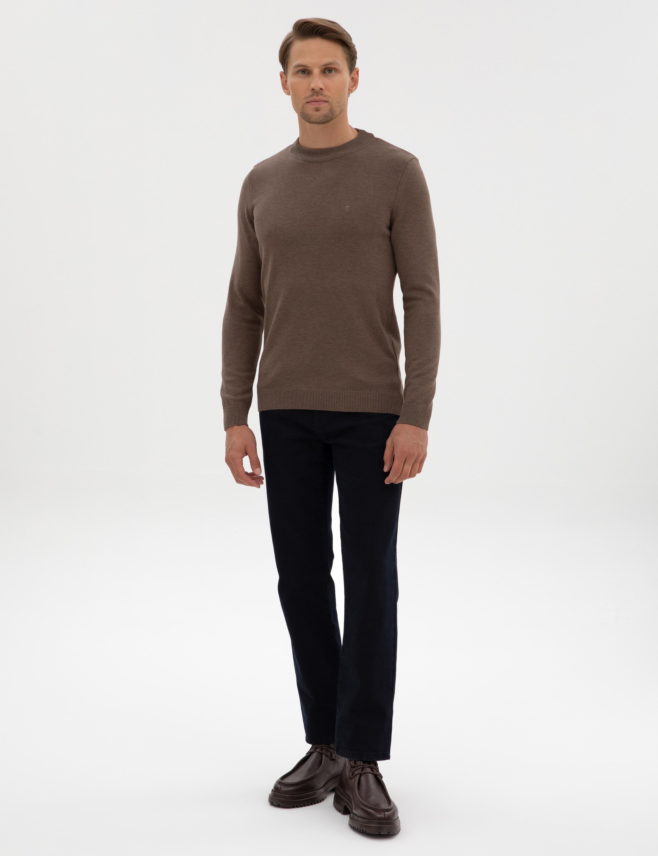 Vizon Melanj Slim Fit Çeyrek Yaka Basic Triko Kazak