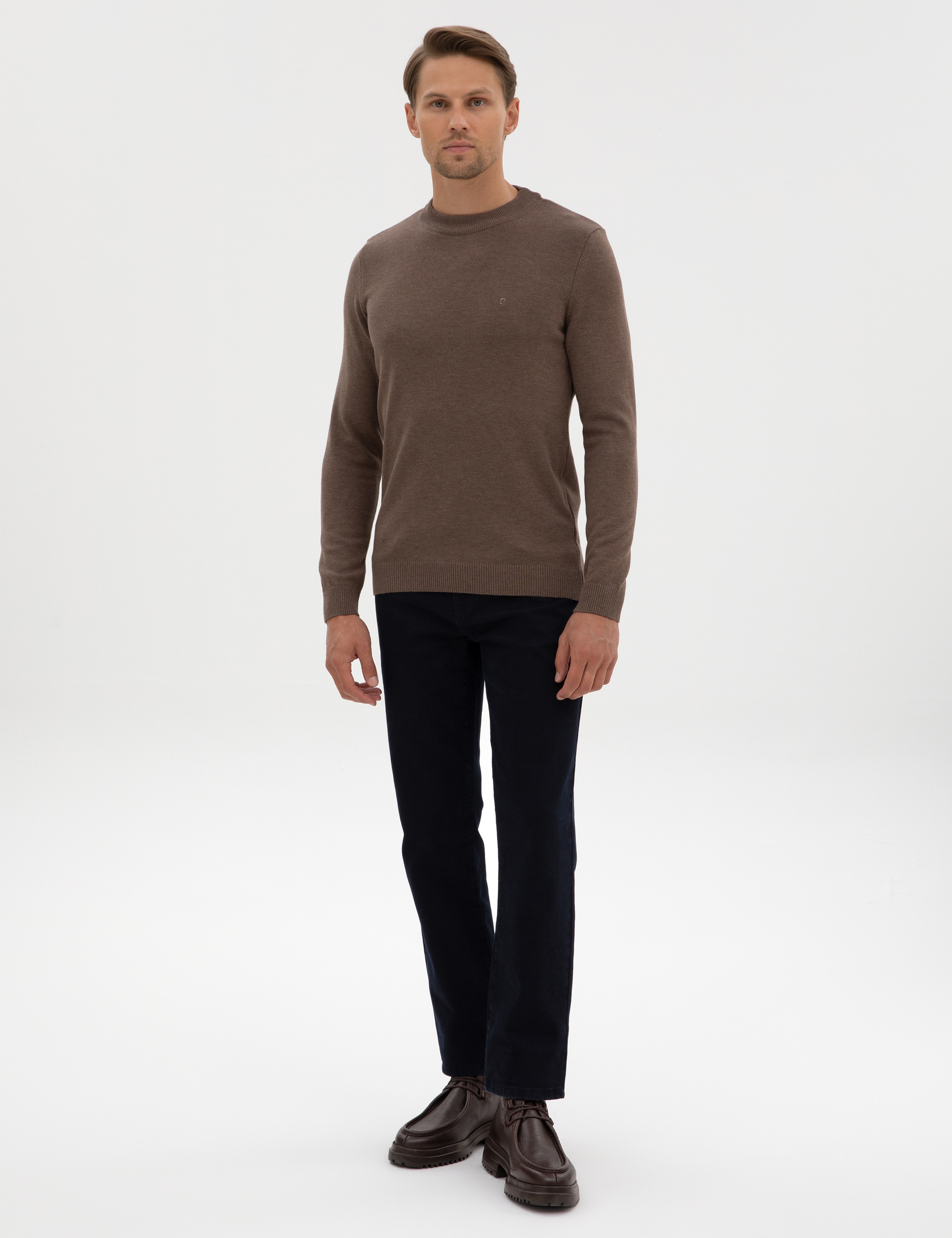 Vizon Melanj Slim Fit Çeyrek Yaka Basic Triko Kazak - Image 4