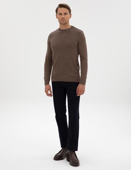 Vizon Melanj Slim Fit Çeyrek Yaka Basic Triko Kazak - 50315456071