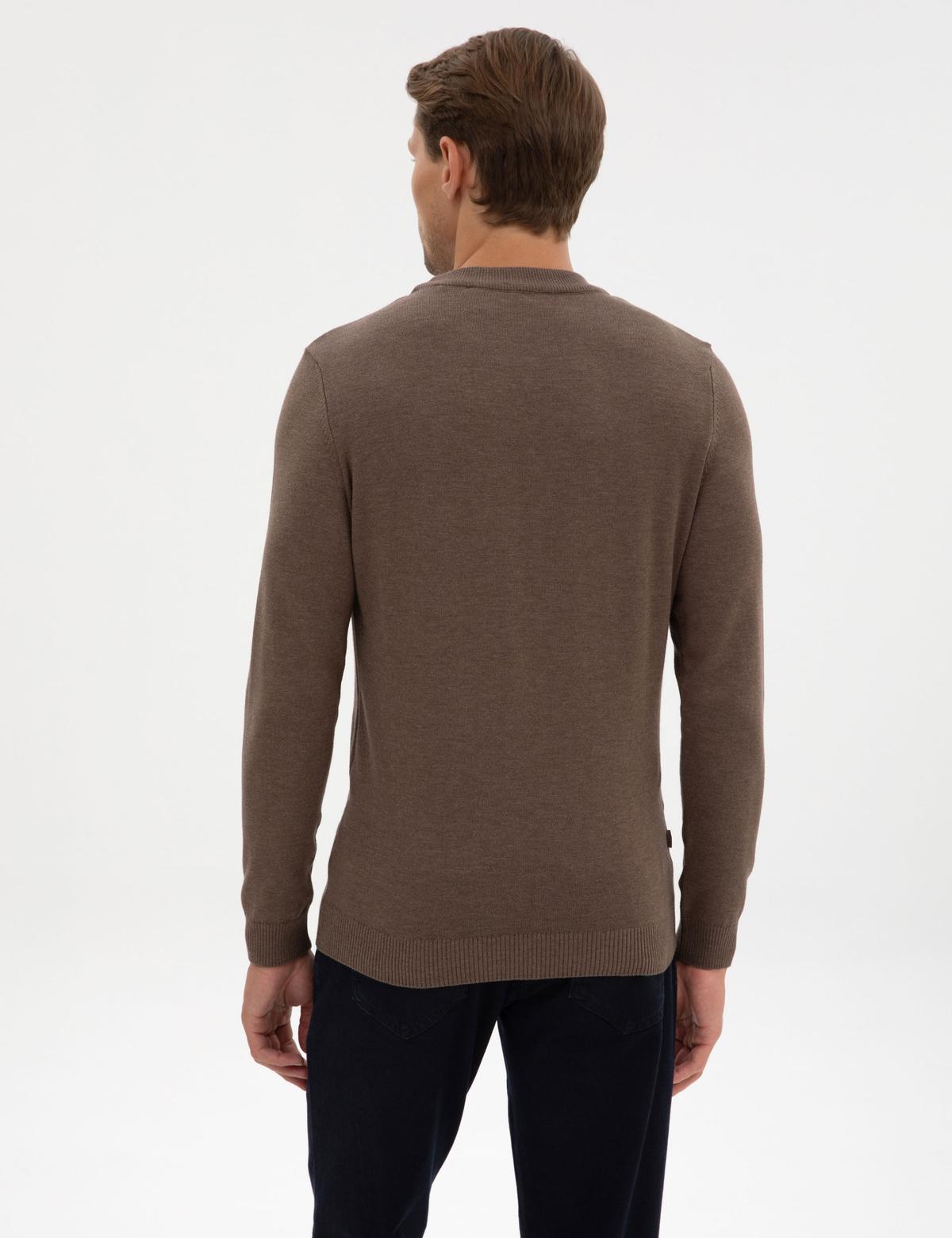 Vizon Melanj Slim Fit Çeyrek Yaka Basic Triko Kazak - 50315456071