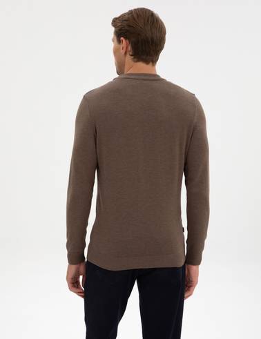 Vizon Melanj Slim Fit Çeyrek Yaka Basic Triko Kazak