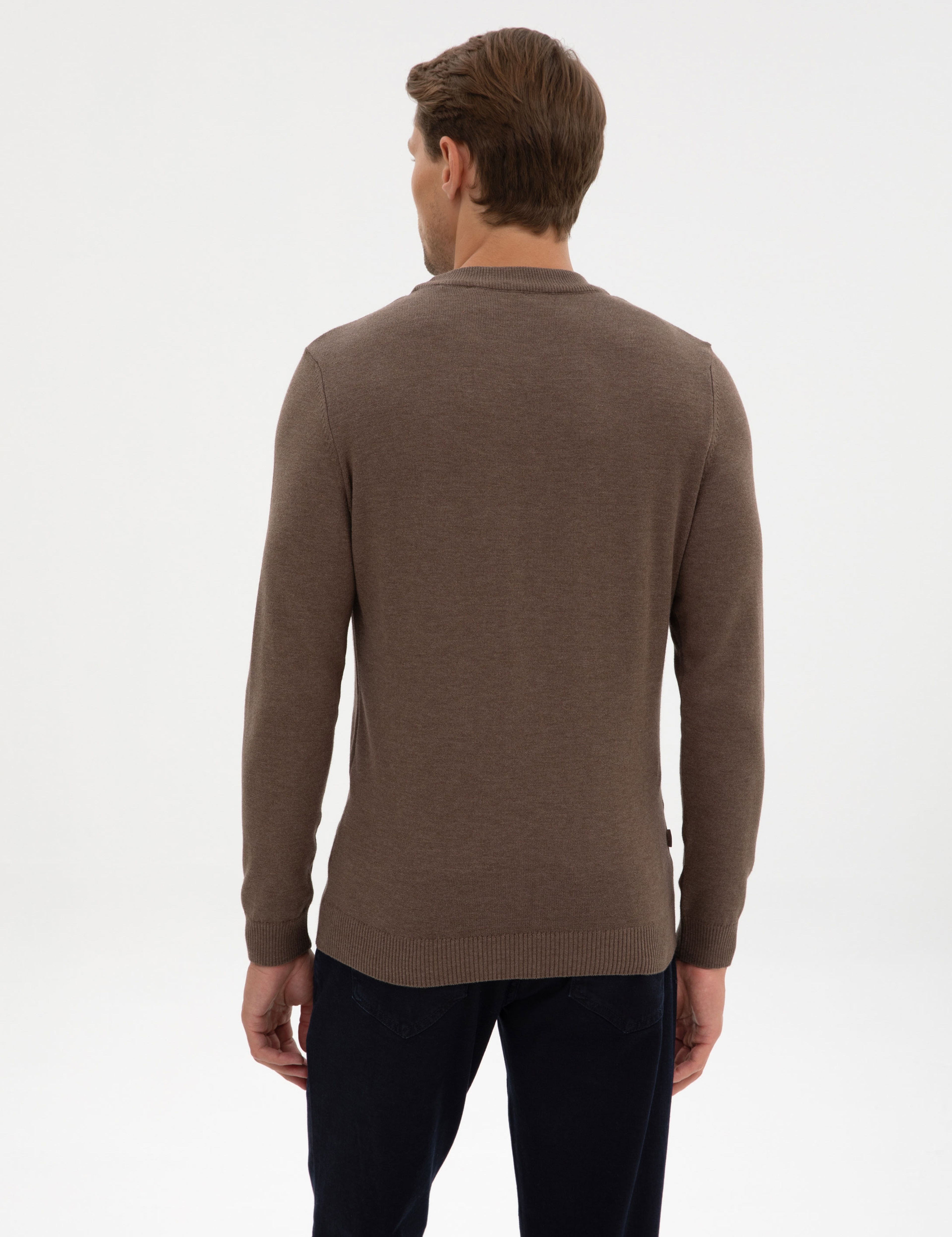 Vizon Melanj Slim Fit Çeyrek Yaka Basic Triko Kazak - Image 5