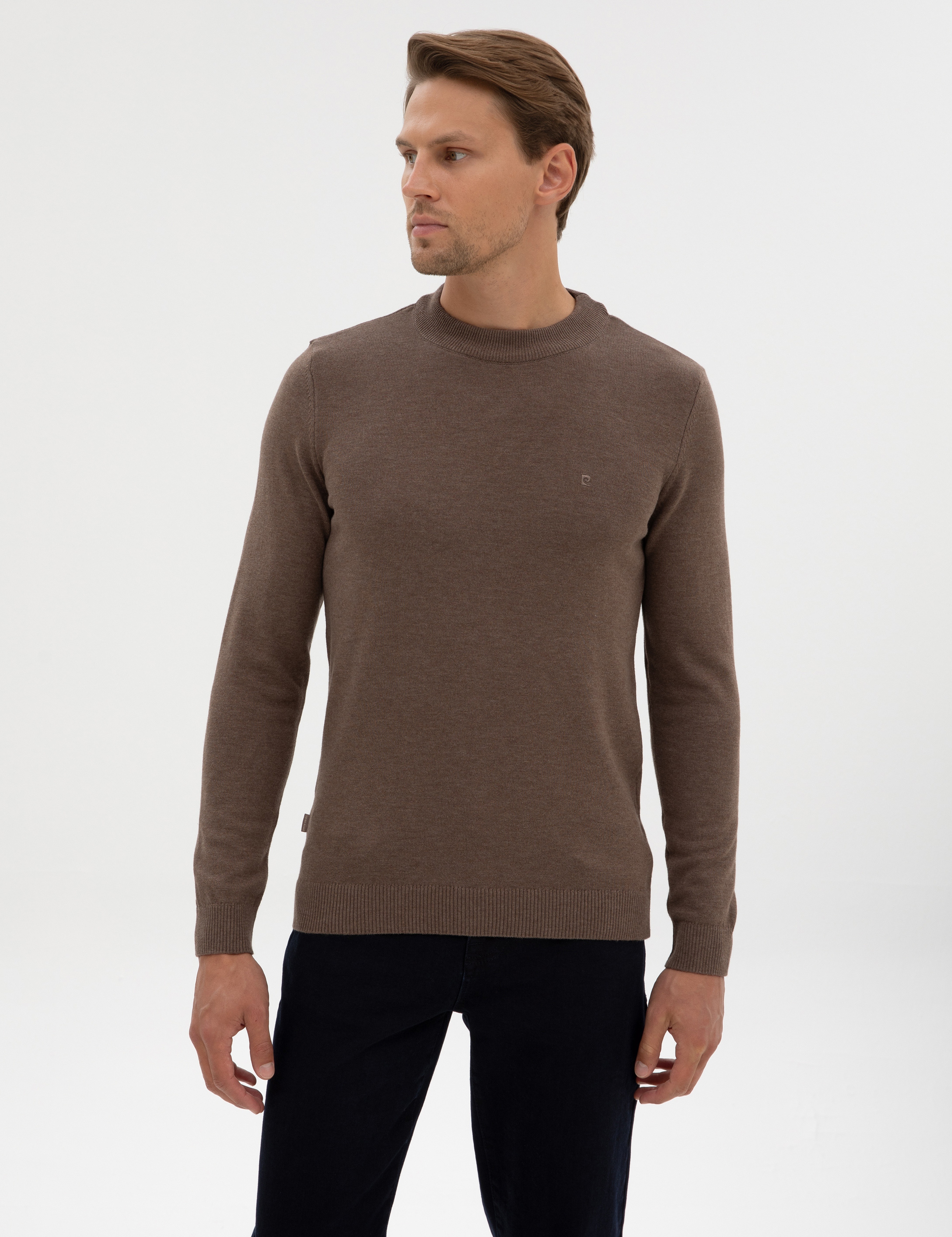 Vizon Melanj Slim Fit Çeyrek Yaka Basic Triko Kazak - Image 1