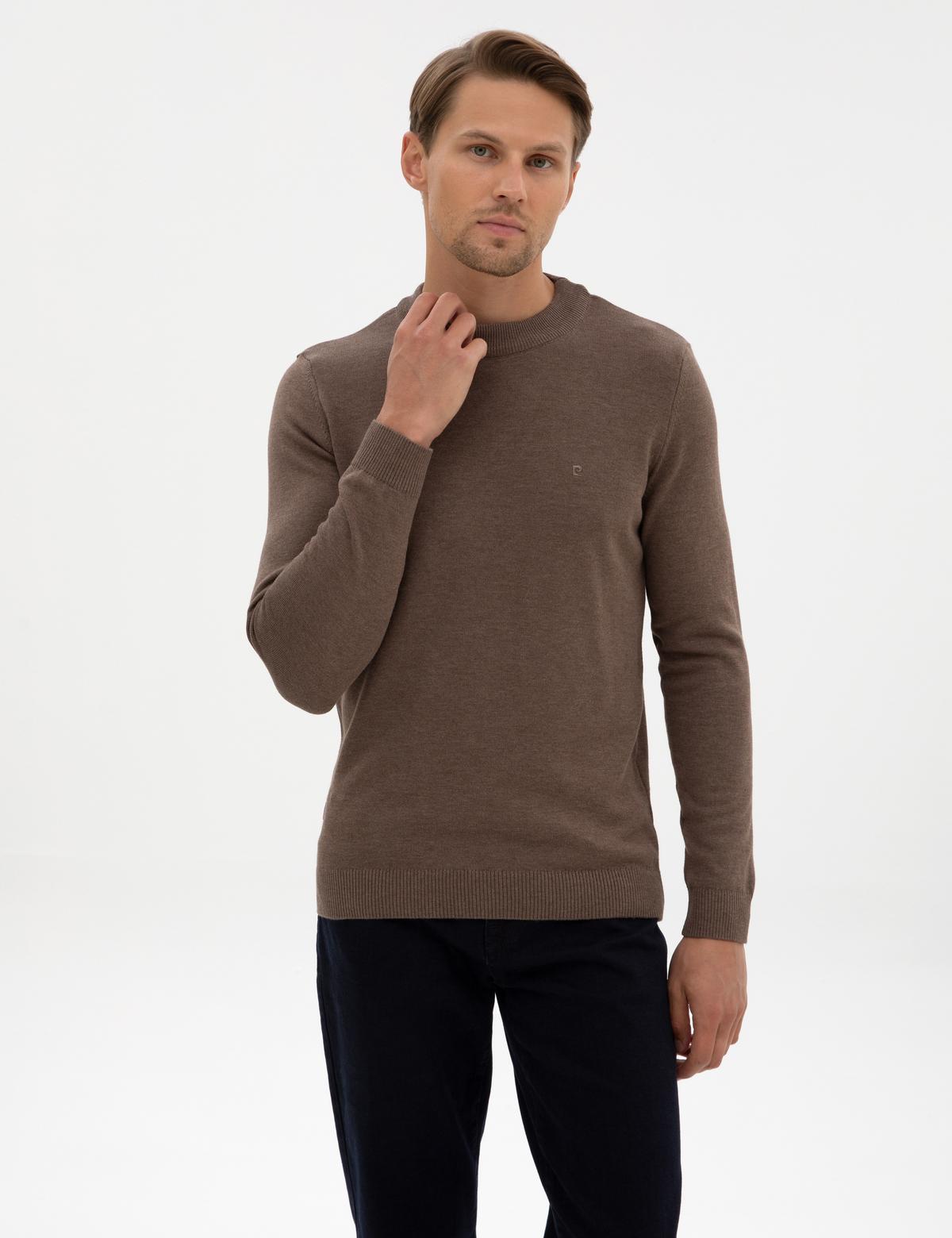 Vizon Melanj Slim Fit Çeyrek Yaka Basic Triko Kazak - 50315456071