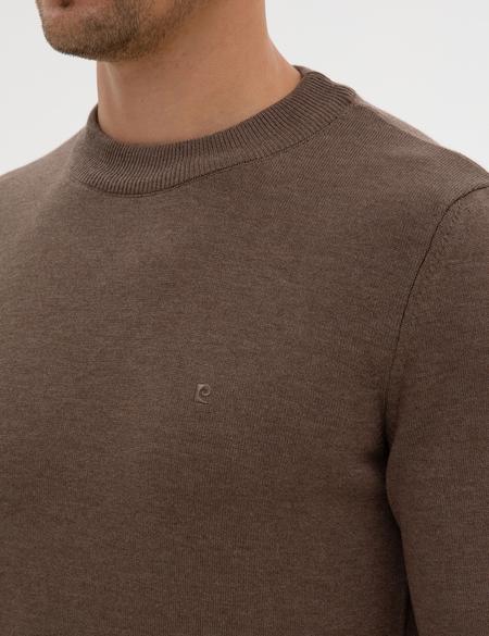 Vizon Melanj Slim Fit Çeyrek Yaka Basic Triko Kazak - 50315456071