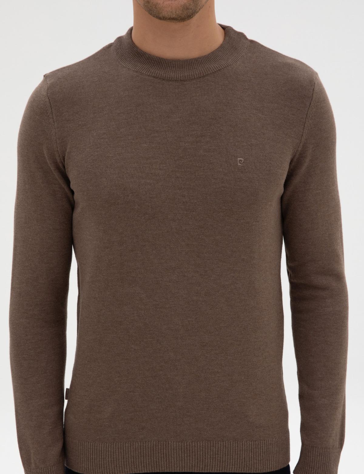 Vizon Melanj Slim Fit Çeyrek Yaka Basic Triko Kazak - 50315456071