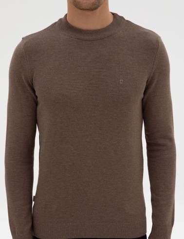 Vizon Melanj Slim Fit Çeyrek Yaka Basic Triko Kazak