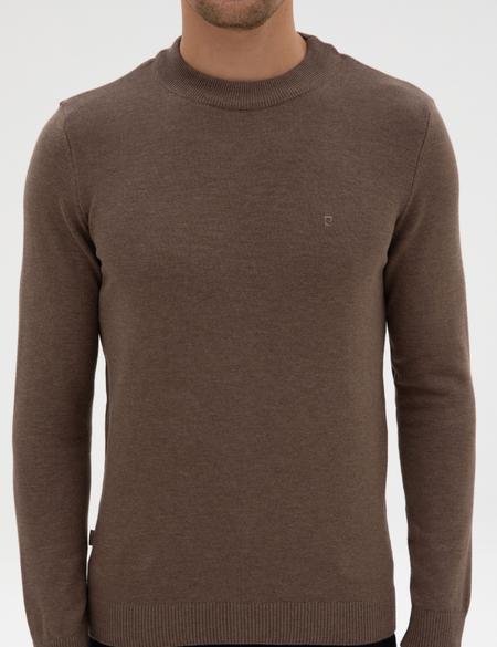 Vizon Melanj Slim Fit Çeyrek Yaka Basic Triko Kazak - 50315456071