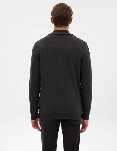 Koyu Antrasit Melanj Slim Fit Fermuarlı Triko Hırka