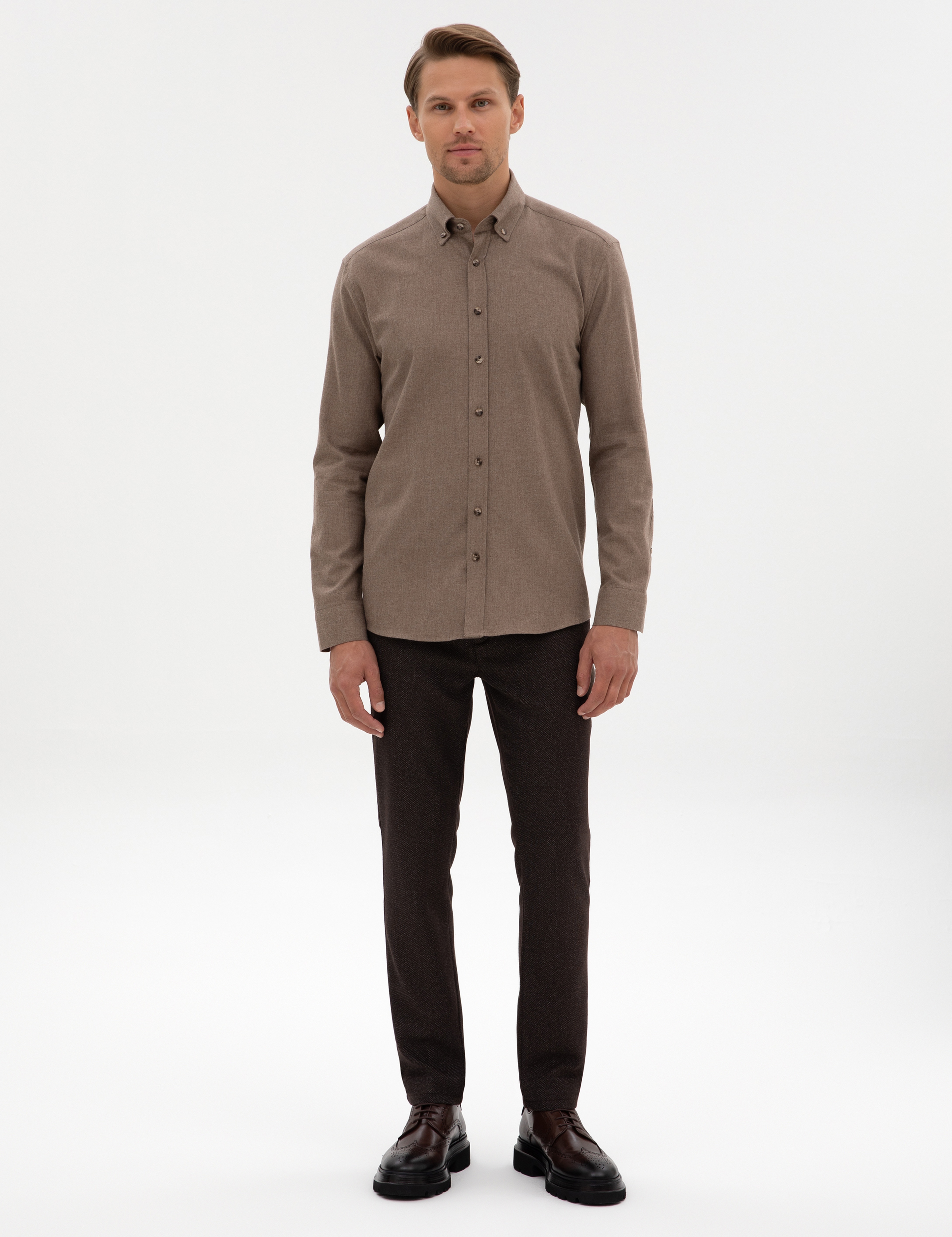 Kahverengi Slim Fit Kanvas Pantolon - Image 3