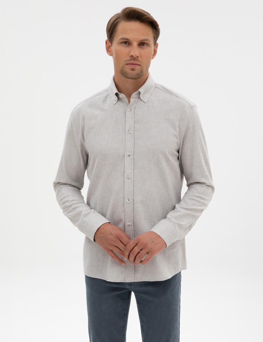 Açık Gri Regular Fit Uzun Kollu Gömlek