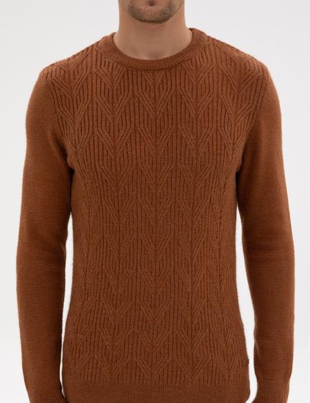 Kahverengi Regular Fit Bisiklet Yaka Triko Kazak - 50315721001