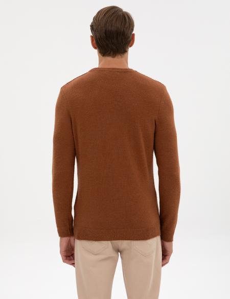 Kahverengi Regular Fit Bisiklet Yaka Triko Kazak - 50315721001