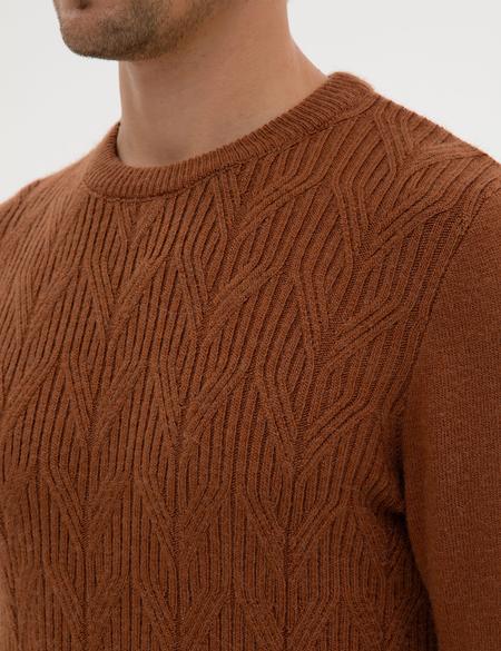 Kahverengi Regular Fit Bisiklet Yaka Triko Kazak - 50315721001