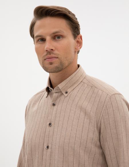 Vizon Çizgili Regular Fit Uzun Kollu Gömlek - 50312366014