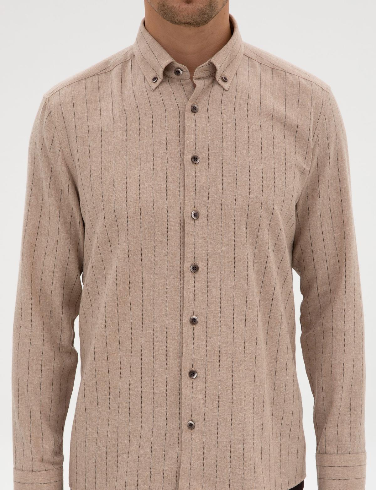 Vizon Çizgili Regular Fit Uzun Kollu Gömlek - 50312366014