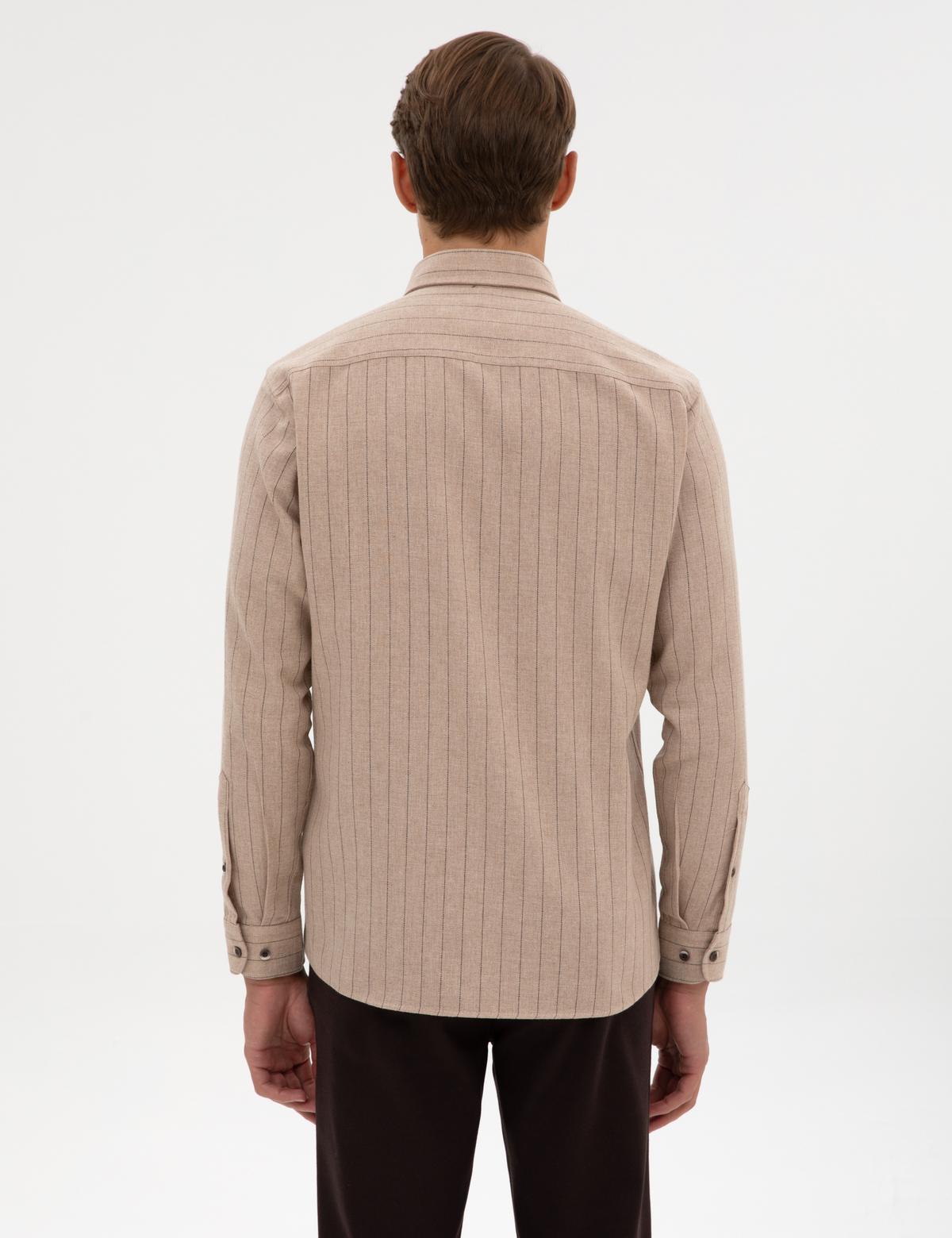 Vizon Çizgili Regular Fit Uzun Kollu Gömlek - 50312366014